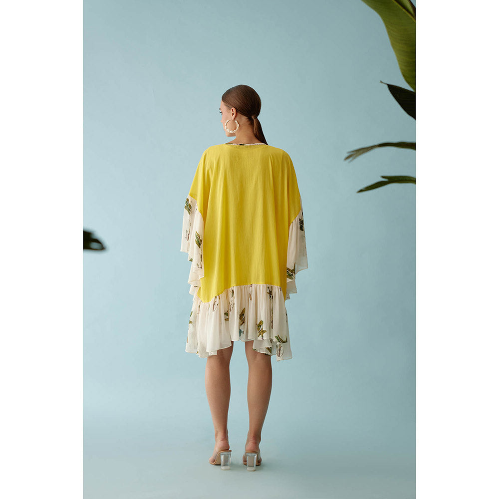 Nikasha Yellow Banana Tree Print Frill Dress