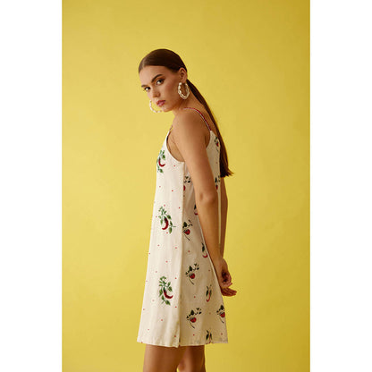 Nikasha Off-White Hand Painted Chilli Print V-Neck Slip Dress