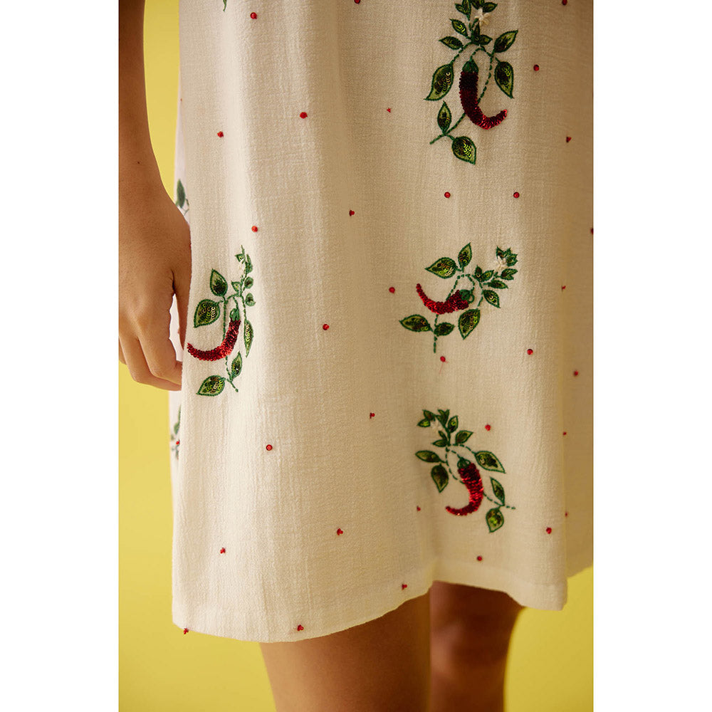 Nikasha Off-White Hand Painted Chilli Print V-Neck Slip Dress