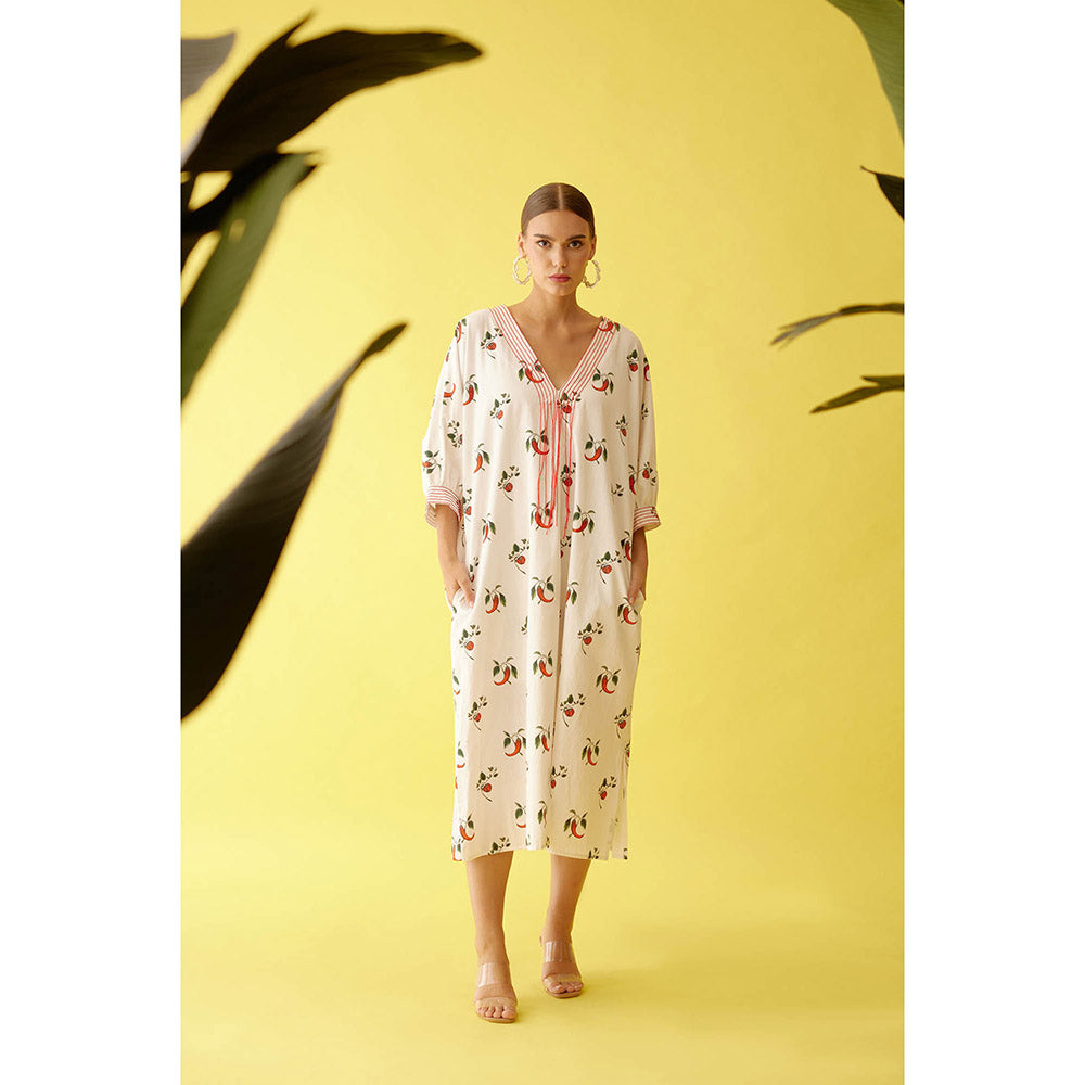Nikasha Off-White Hand Painted Chilli Print Midi Dress