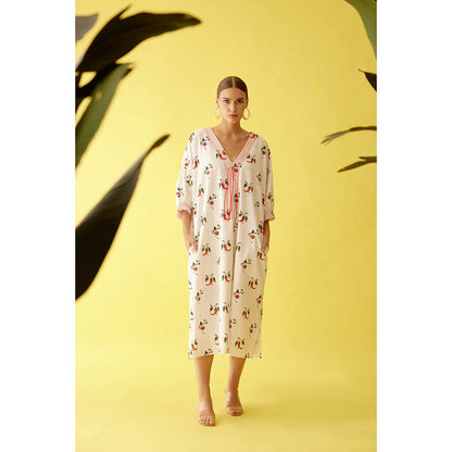 Nikasha Off-White Hand Painted Chilli Print Midi Dress