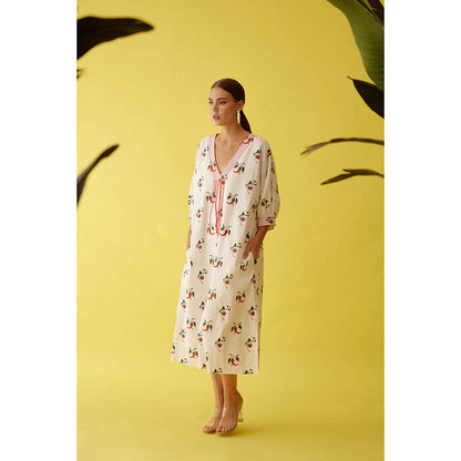 Nikasha Off-White Hand Painted Chilli Print Midi Dress