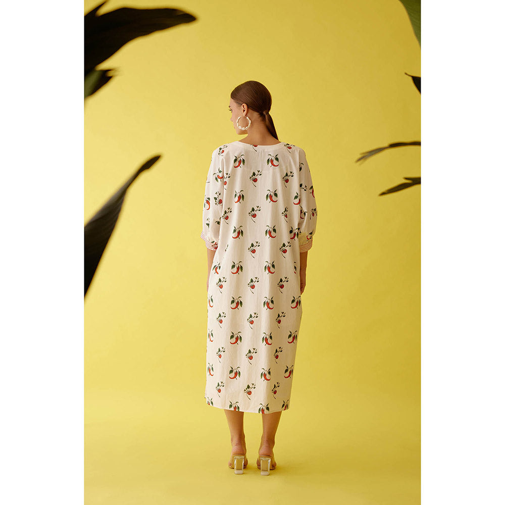 Nikasha Off-White Hand Painted Chilli Print Midi Dress