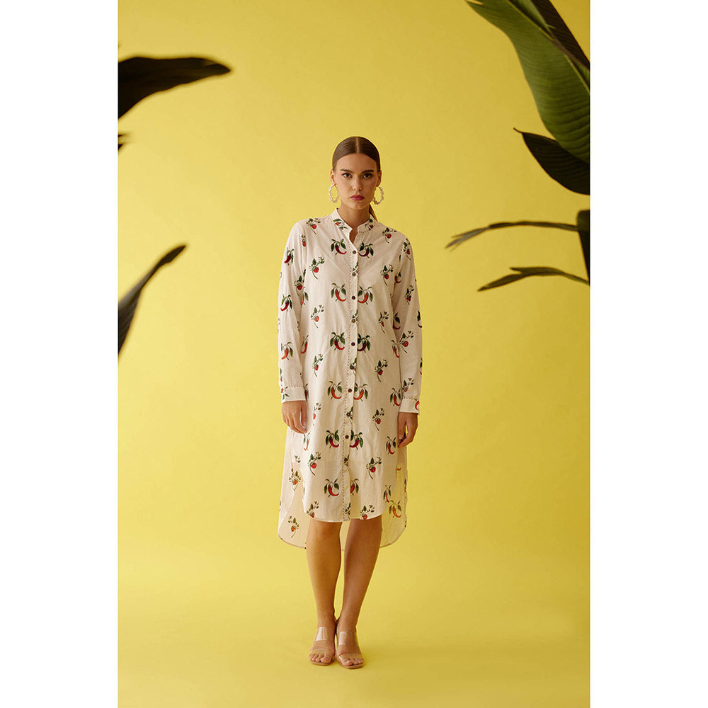 Nikasha Off-White Hand Painted Chilli Print Hi-Low Shirt Dress