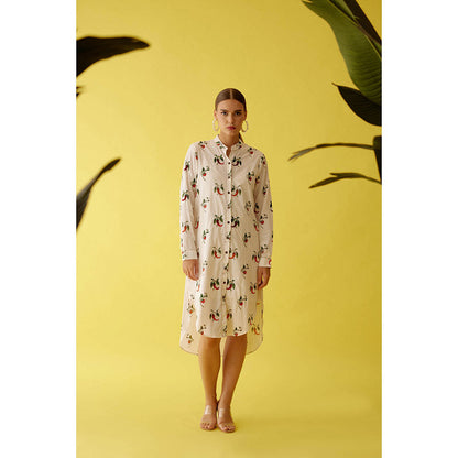 Nikasha Off-White Hand Painted Chilli Print Hi-Low Shirt Dress