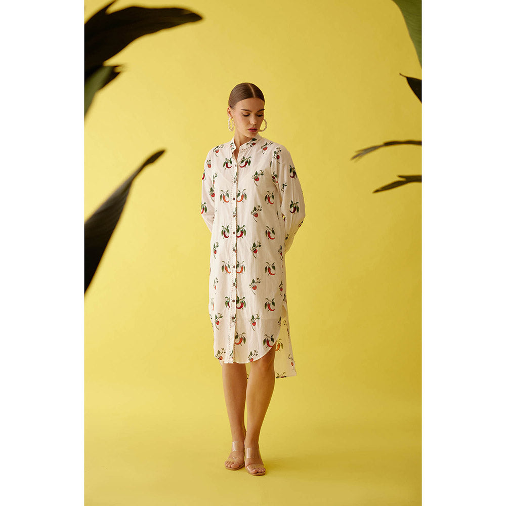 Nikasha Off-White Hand Painted Chilli Print Hi-Low Shirt Dress