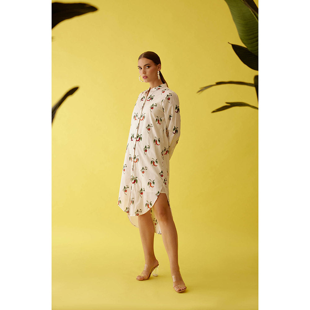 Nikasha Off-White Hand Painted Chilli Print Hi-Low Shirt Dress