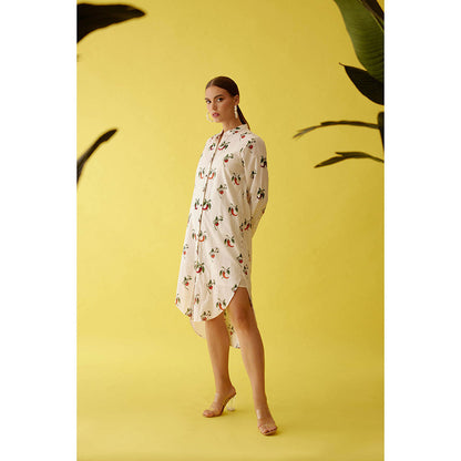 Nikasha Off-White Hand Painted Chilli Print Hi-Low Shirt Dress