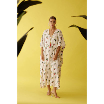 Nikasha Off-White Hand Painted Chilli Print Kaftan Dress