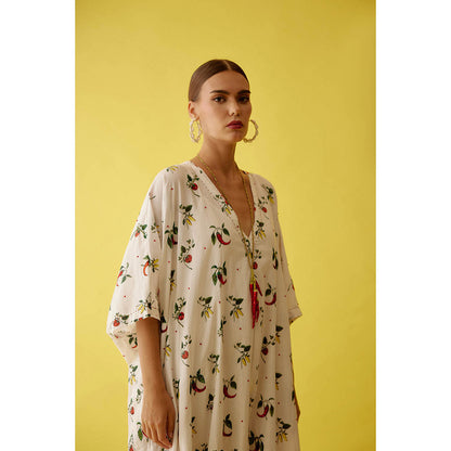 Nikasha Off-White Hand Painted Chilli Print Kaftan Dress