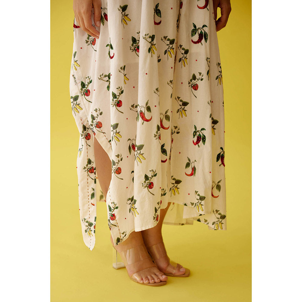 Nikasha Off-White Hand Painted Chilli Print Kaftan Dress