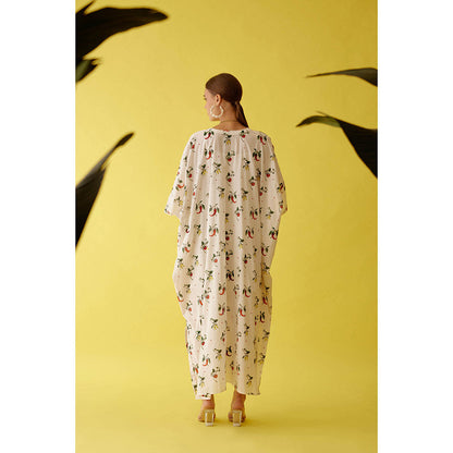 Nikasha Off-White Hand Painted Chilli Print Kaftan Dress