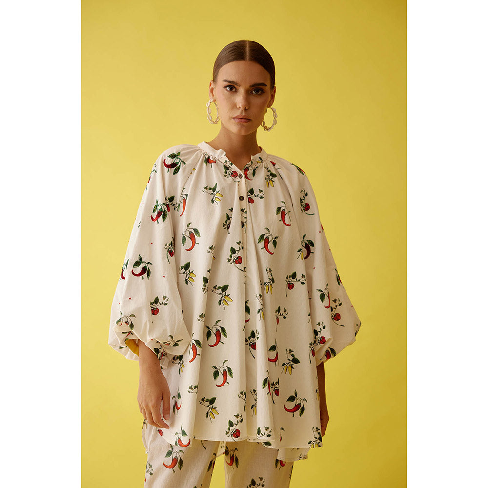 Nikasha Off-White Hand Painted Chilli Print Co-Ord (Set of 2)