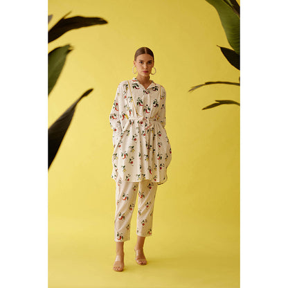 Nikasha Off-White Hand Painted Chilli Print with Belt Co-Ord (Set of 2)