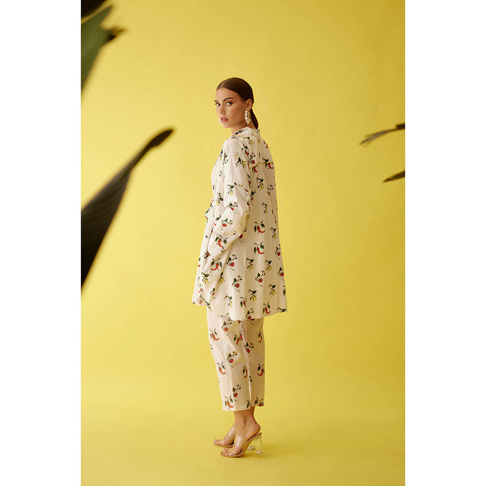 Nikasha Off-White Hand Painted Chilli Print with Belt Co-Ord (Set of 2)