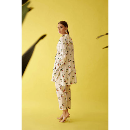 Nikasha Off-White Hand Painted Chilli Print with Belt Co-Ord (Set of 2)