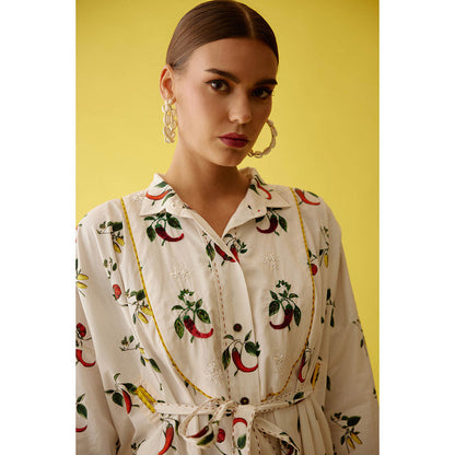 Nikasha Off-White Hand Painted Chilli Print with Belt Co-Ord (Set of 2)