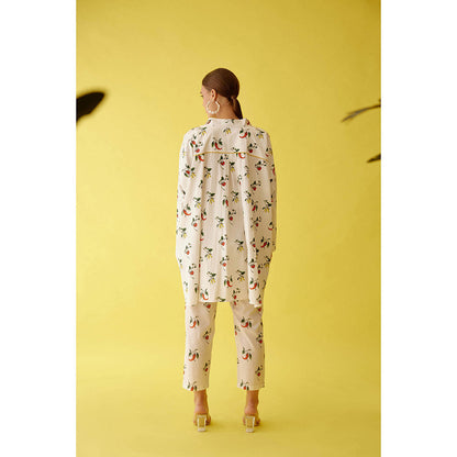 Nikasha Off-White Hand Painted Chilli Print with Belt Co-Ord (Set of 2)