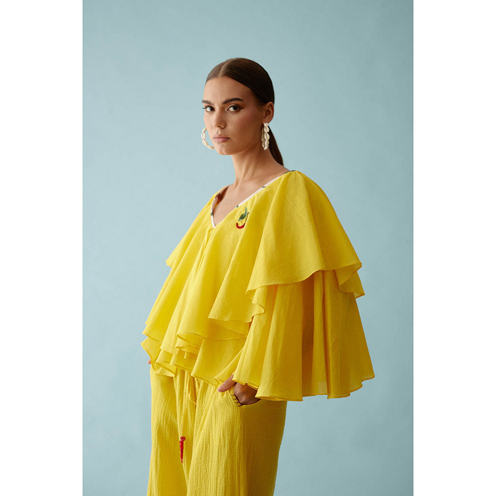 Nikasha Yellow Hand Embroidered Chilli Applique Frill Top