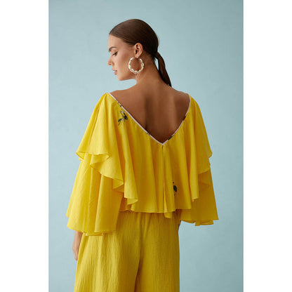 Nikasha Yellow Hand Embroidered Chilli Applique Frill Top