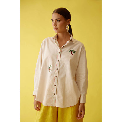 Nikasha Cream Hand Embroidered Chilli Applique Shirt