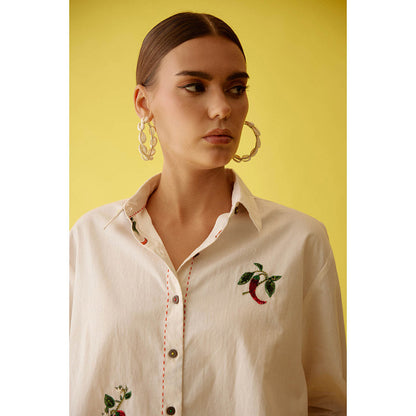 Nikasha Cream Hand Embroidered Chilli Applique Shirt