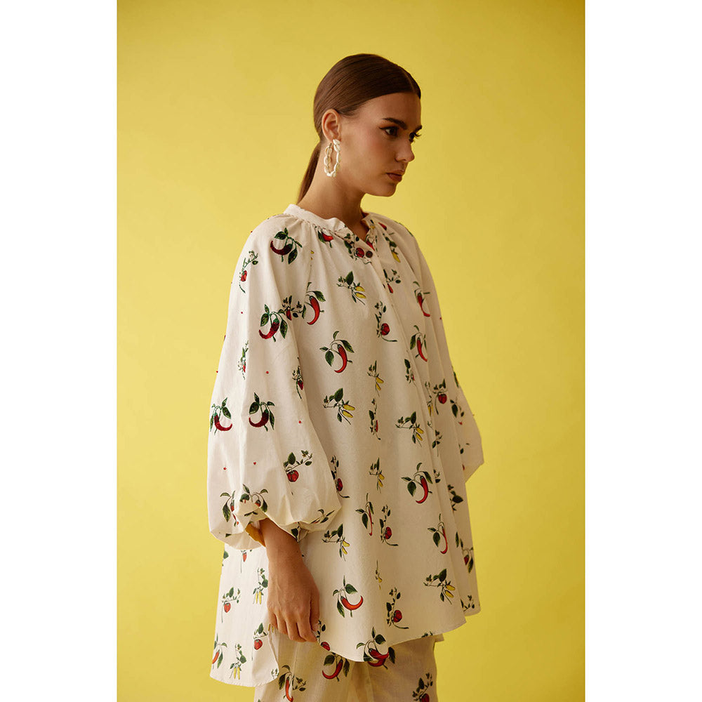Nikasha Off-White Hand Painted Chilli Print Raglan Sleeve Top