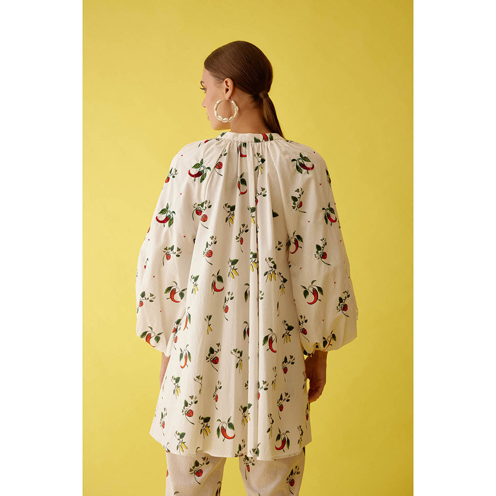 Nikasha Off-White Hand Painted Chilli Print Raglan Sleeve Top