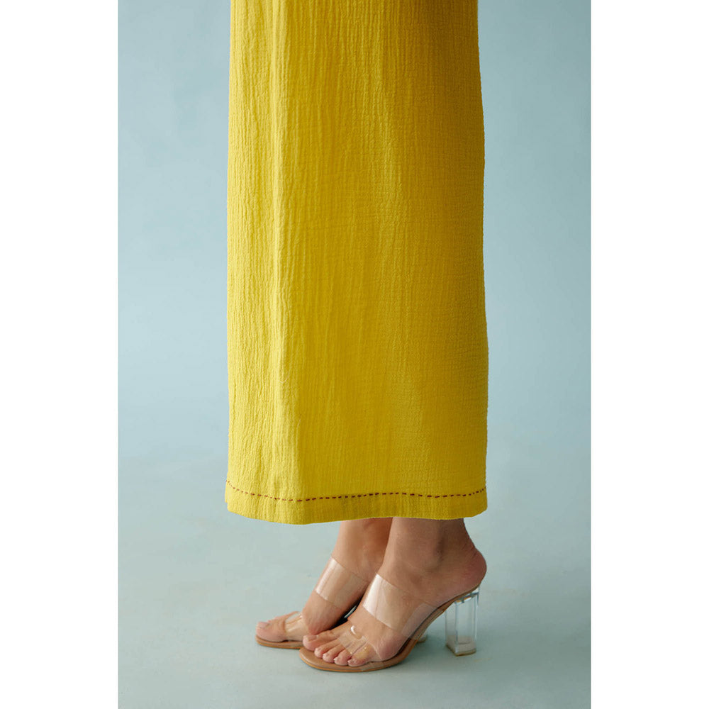 Nikasha Yellow Hand Embroidered Chilli Applique Wide Leg Pants