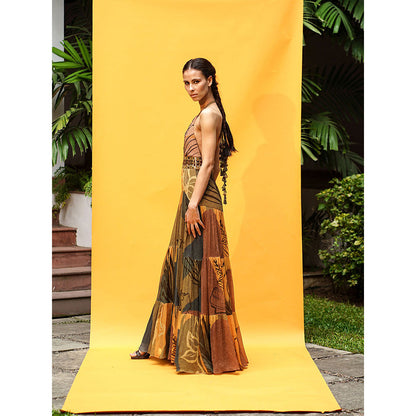 Nikita Mhaisalkar Tropical Mustard Print Maxi with African Baroque Hand Embroidery