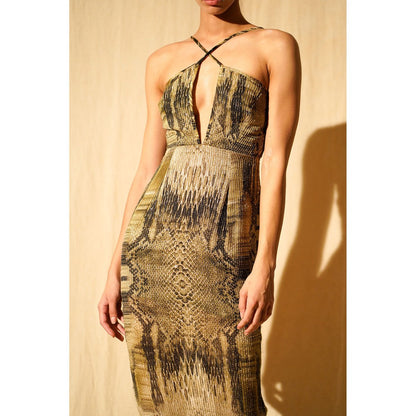 Nikita Mhaisalkar Green Python Print Dress