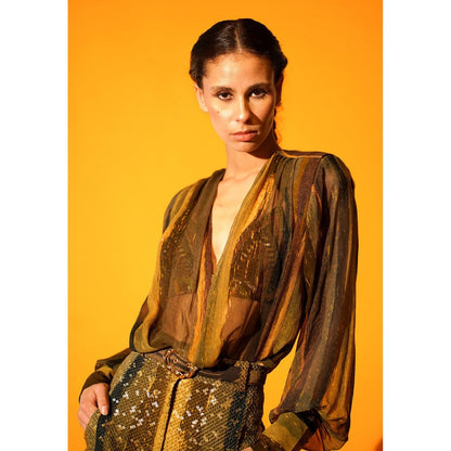 Nikita Mhaisalkar Green Stripe Print Shirt