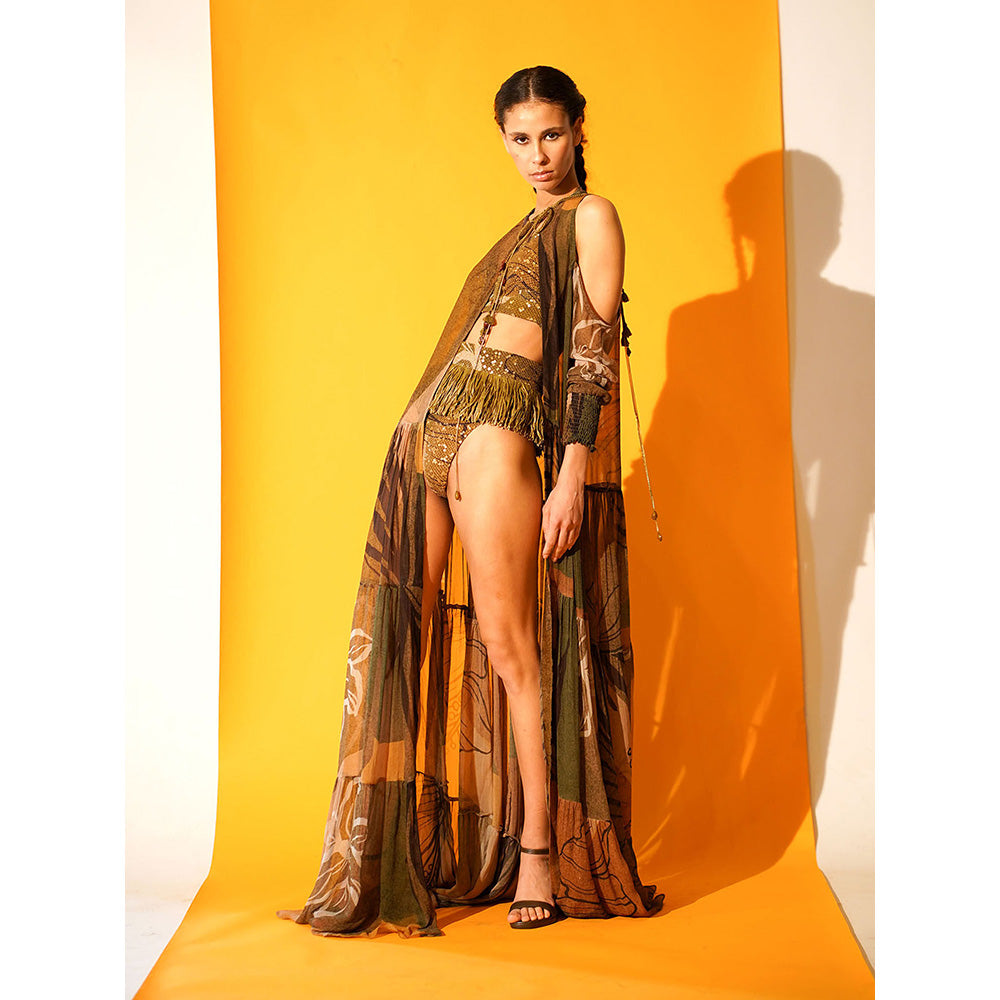 Nikita Mhaisalkar Tropical Brown Bikini and Bralette (Set of 2)