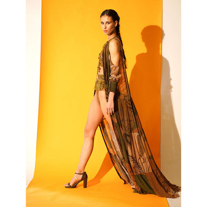 Nikita Mhaisalkar Tropical Brown Bikini and Bralette (Set of 2)