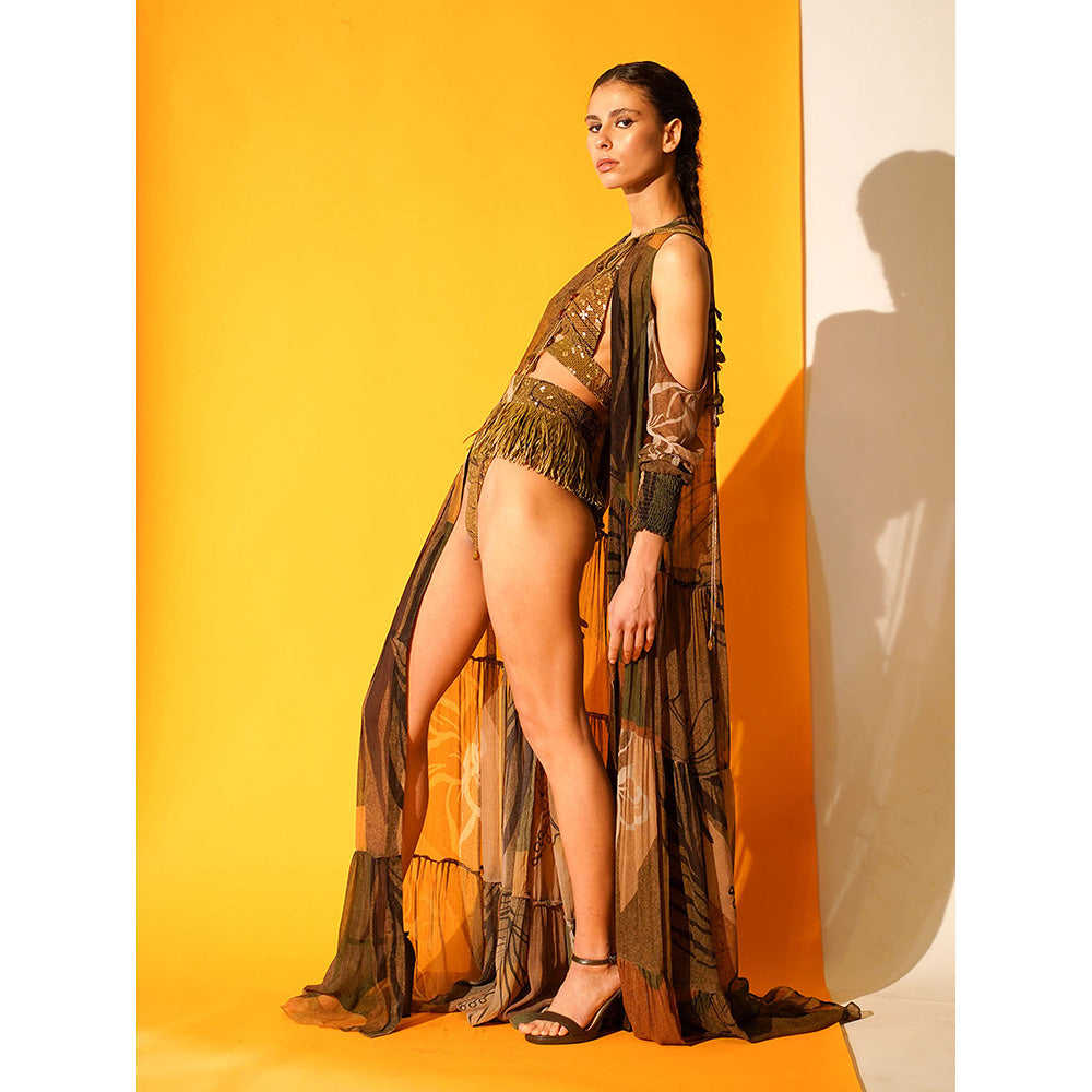 Nikita Mhaisalkar Tropical Brown Bikini and Bralette (Set of 2)