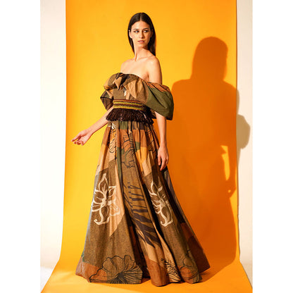 Nikita Mhaisalkar Tropical Print Off Shoulder Dress