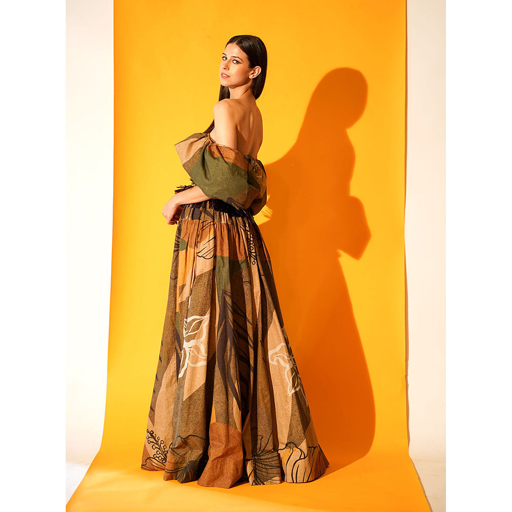 Nikita Mhaisalkar Tropical Print Off Shoulder Dress