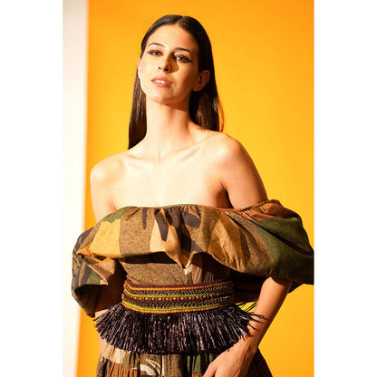 Nikita Mhaisalkar Tropical Print Off Shoulder Dress