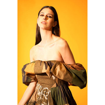 Nikita Mhaisalkar Tropical Print Off Shoulder Dress