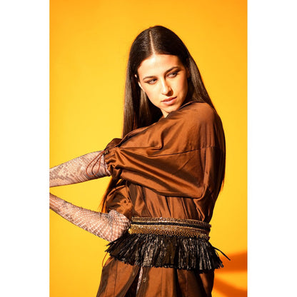 Nikita Mhaisalkar Dark Brown Jacket with Detailed Elastic
