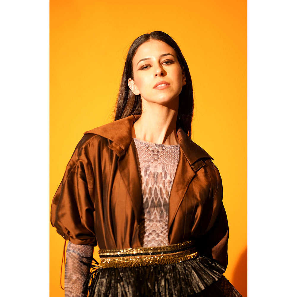 Nikita Mhaisalkar Dark Brown Jacket with Detailed Elastic