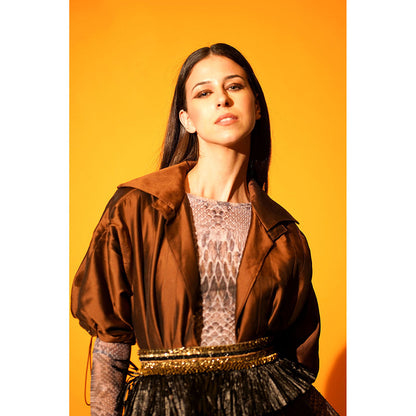 Nikita Mhaisalkar Dark Brown Jacket with Detailed Elastic