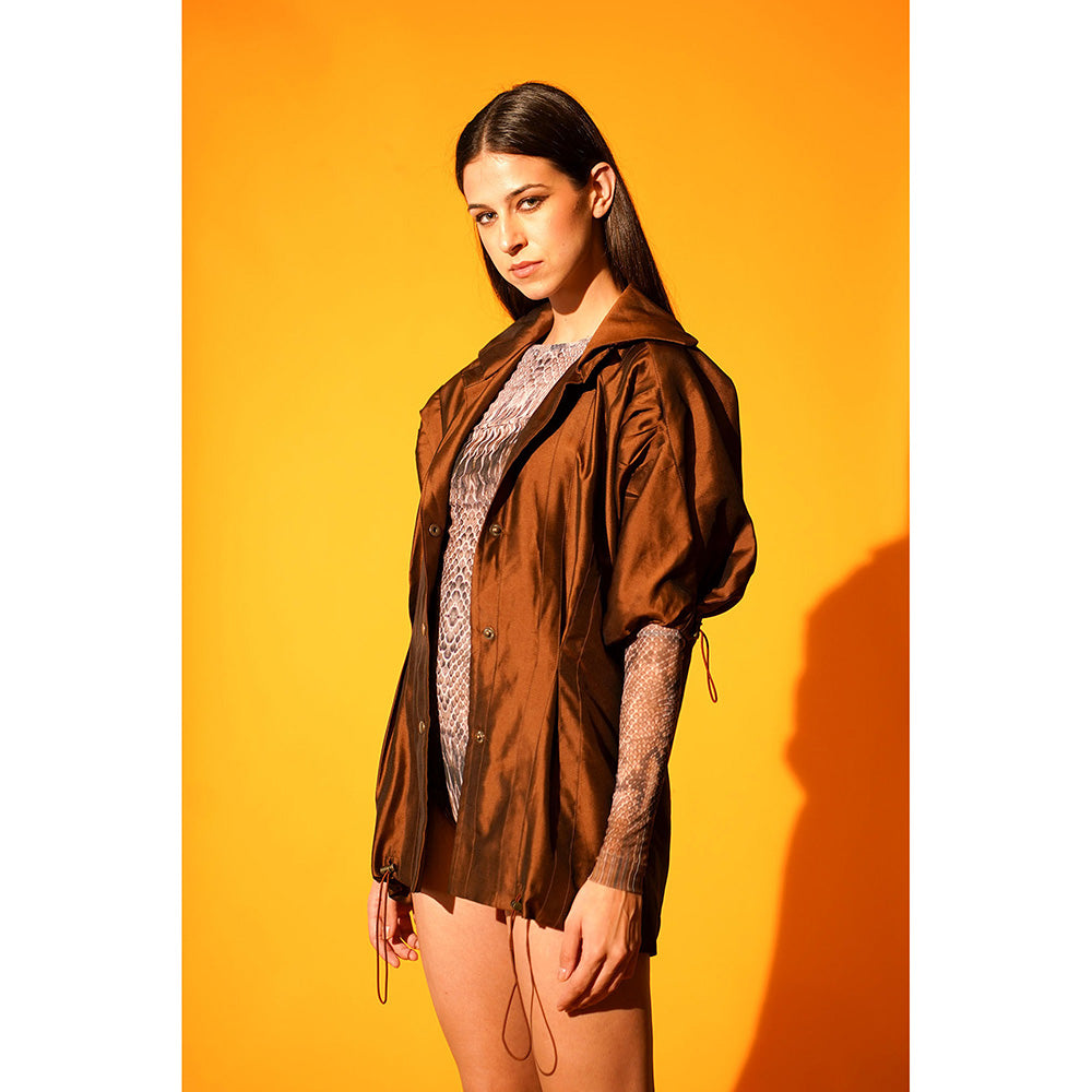 Nikita Mhaisalkar Dark Brown Jacket with Detailed Elastic