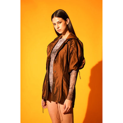 Nikita Mhaisalkar Dark Brown Jacket with Detailed Elastic