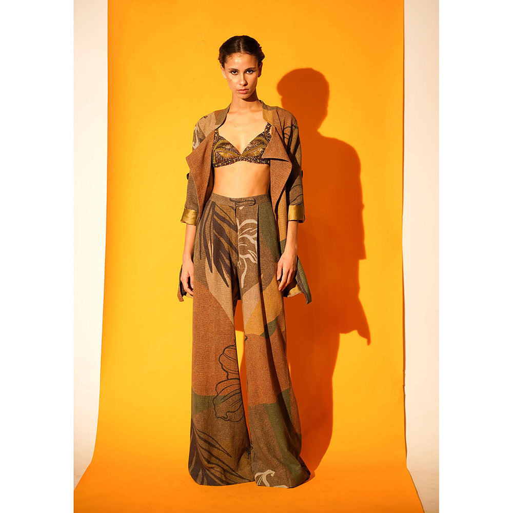 Nikita Mhaisalkar Tropical Brown Print Jacket Pant Co-ord (Set of 2)