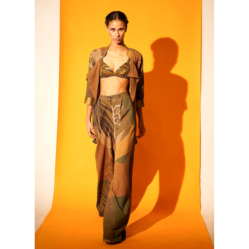 Nikita Mhaisalkar Tropical Brown Print Jacket Pant Co-ord (Set of 2)