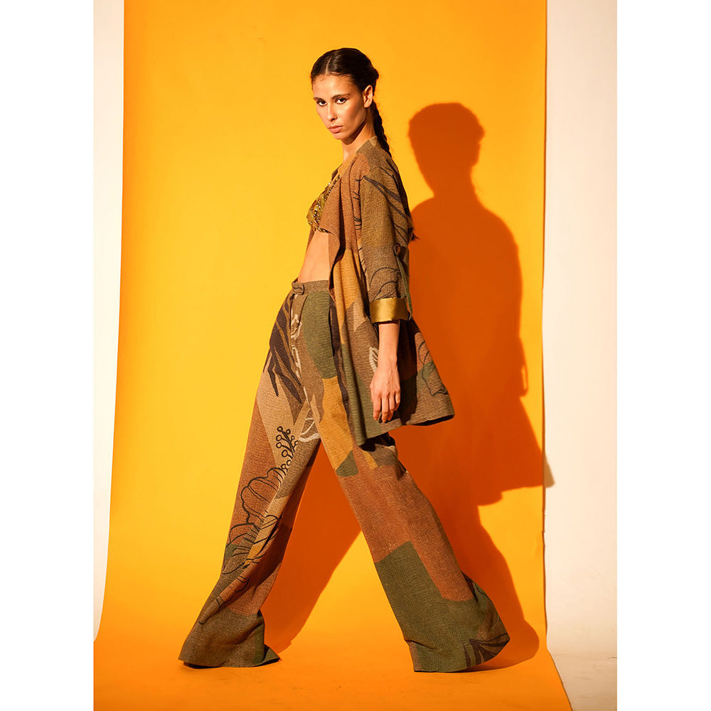 Nikita Mhaisalkar Tropical Brown Print Jacket Pant Co-ord (Set of 2)