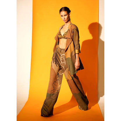 Nikita Mhaisalkar Tropical Brown Print Jacket Pant Co-ord (Set of 2)