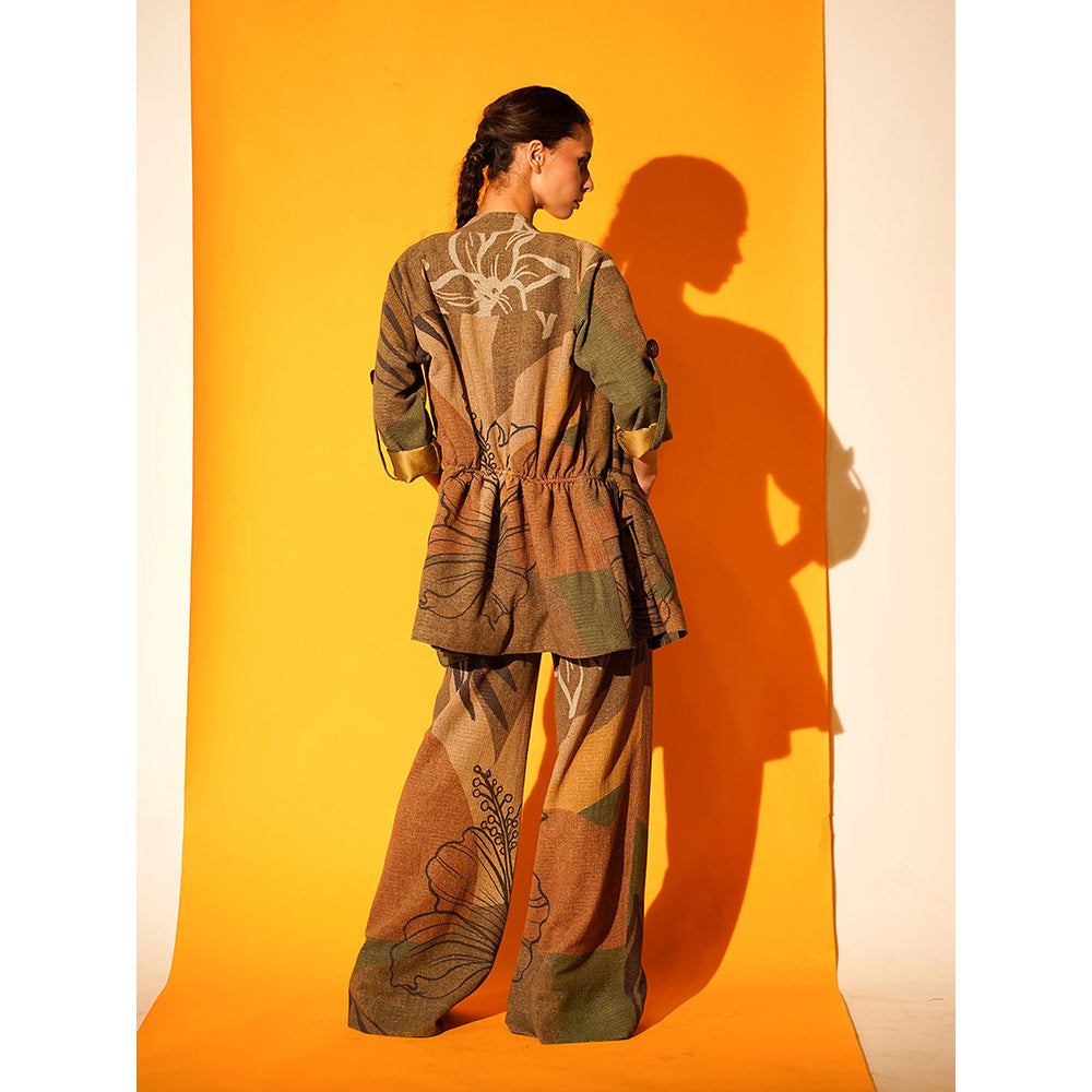 Nikita Mhaisalkar Tropical Brown Print Jacket Pant Co-ord (Set of 2)