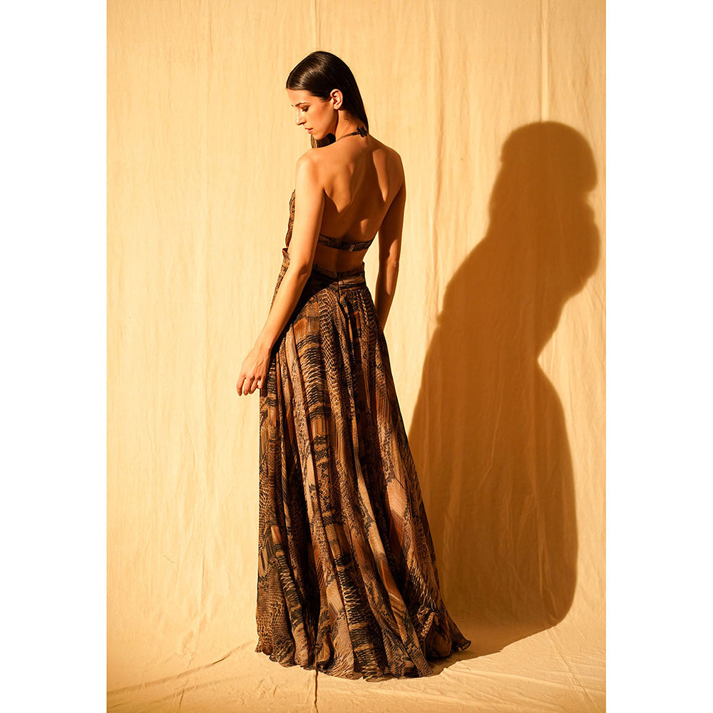 Nikita Mhaisalkar Natural Python Print Maxi with High Slit